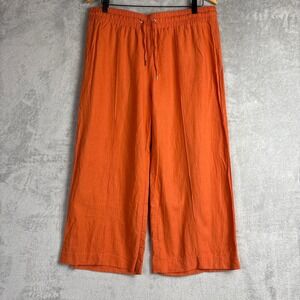 Anne Klein Orange Linen Blend Wide Leg Drawstring Crop Womens Pants Size L